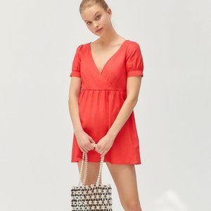 UO Urban Renewal Red Linen Mini Dress